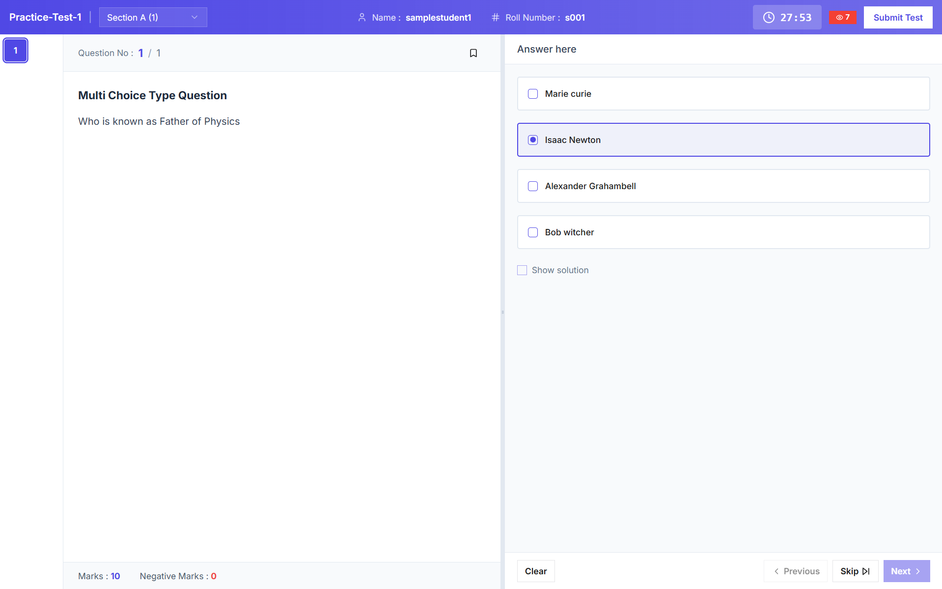 Test Window - Secure exam taking interface