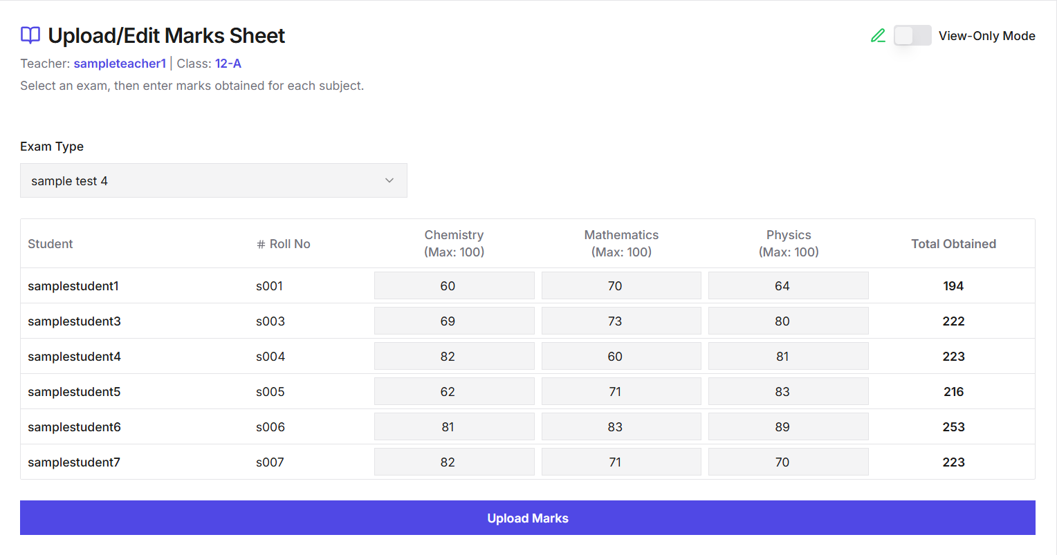 Mark Upload - Enter and manage student grades